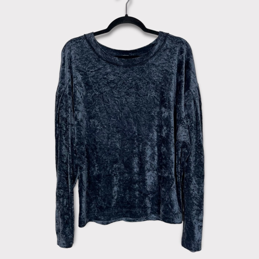We The Free People Nora Crushed Velvet Oversized Pullover Sweatshirt Medium Gray